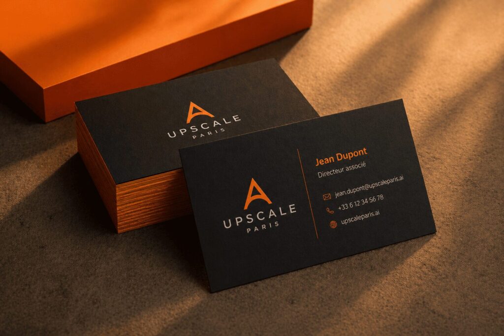 Cartes de visite créées pour Upscale Paris - identité visuelle entreprise d’intelligence artificielle